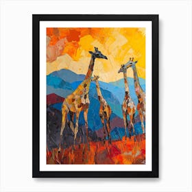 Abstract Geometric Giraffe Herd 2 Art Print