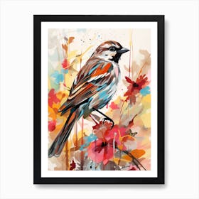 Bird Painting Collage Sparrow 1 Art Print