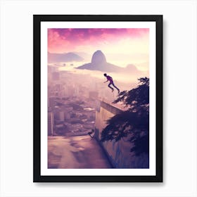 Skateboarding In Rio De Janeiro Brazil Futuristic 3 Art Print