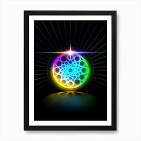 Neon Geometric Glyph in Candy Blue and Pink with Rainbow Sparkle on Black n.0361 Art Print