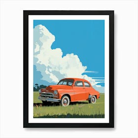 Vintage Car In The Field Art Print