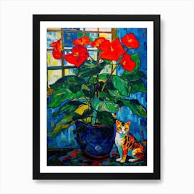 Still Life Of Anthurium With A Cat 4 Art Print