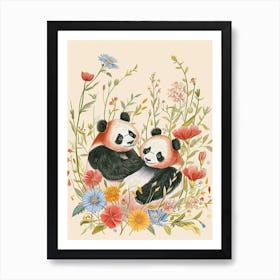 Folksy Floral Animal Drawing Panda 4 Art Print