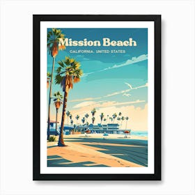 Mission Beach California Summer Travel Illustration Art Print