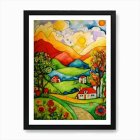 Country Landscape Painting-Festival Vibes Art Print