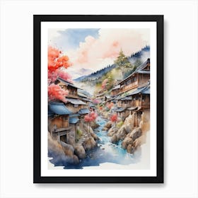 Watercolor Of Japanese Village 2 Art Print