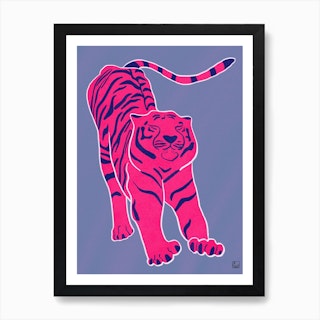 Tiger Doesnt Lose Sleep Pink And Blue Art Print