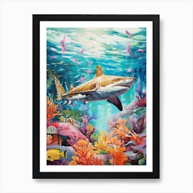  A Whitetip Reef Shark Vibrant Paint Splash 3 Art Print