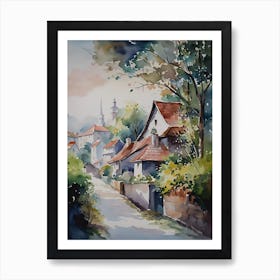 Watercolor Of A Village 1 Art Print