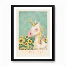 Relaxed Pastel Unicorn In A Sunflower Field Poster Art Print