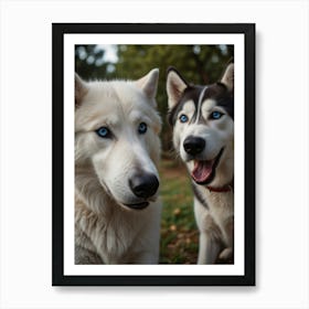 Two Husky Dogs With Blue Eyes Art Print