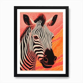 Zebra Pink & Orange Linocut Inspired Portrait Art Print