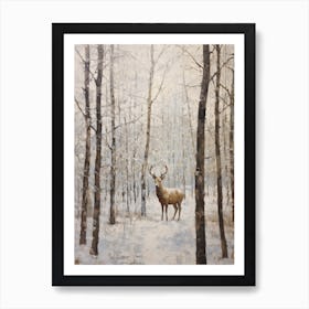 Vintage Winter Animal Painting Moose 2 Art Print