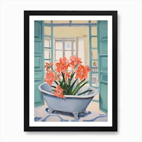 A Bathtube Full Of Amaryllis In A Bathroom 1 Art Print