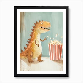 Cute Dinosaur Eating Popcorn Art Print