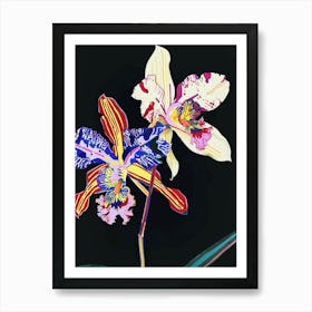 Neon Flowers On Black Orchid 3 Art Print