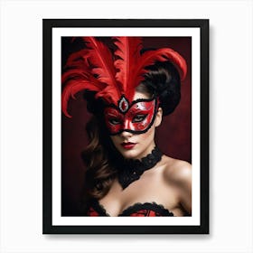 A Woman In A Carnival Mask, Red And Black (9) Art Print