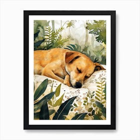 Dog Sleeping In The Jungle animal Dog's life Art Print
