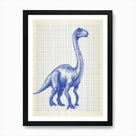 Gallimimus Dinosaur Blue Print Sketch 3 Art Print