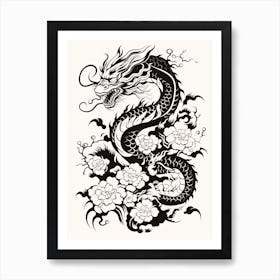 Chinese New Year Dragon Black And White Ink 2 Art Print