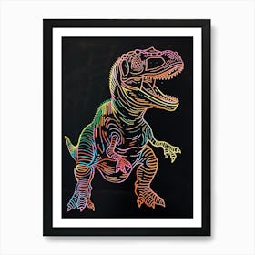 Neon Rainbow Dinosaur Line Illustration With Black Background 1 Poster