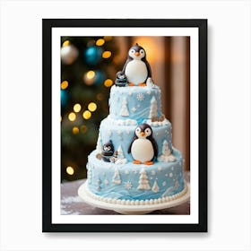 Fondant Covered Chocolate Cake Handcrafted To Resemble A Snowy Penguin In A Wintry Wonderland Ador Art Print