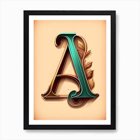 A, Letter, Alphabet Retro Drawing 1 Art Print