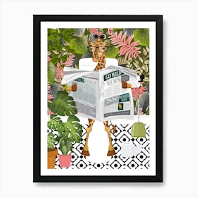 Giraffe On Toilet Botanical Bathroom Art Print