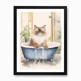 Birman Cat In Bathtub Botanical Bathroom 3 Art Print