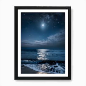 Moon And Waves At The Beach Art Print