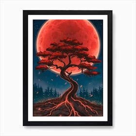 Red Moon Tree Art Print