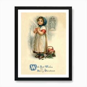 Little Girl Praying In A Church, Holiday Poster With A Quote Art Print