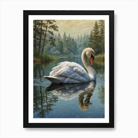 Swan In The Water Art Print