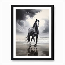 A Horse Oil Painting In Rhossili Bay, Wales Uk, Portrait 2 Art Print