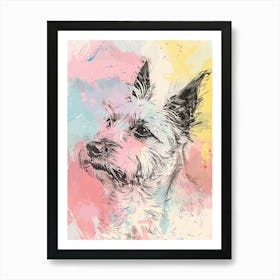 Terrier Dog Pastel Line Watercolour Illustration  2 Art Print