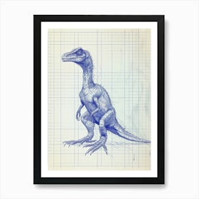 Protarchaeopteryx Dinosaur Blue Print Sketch 1 Art Print