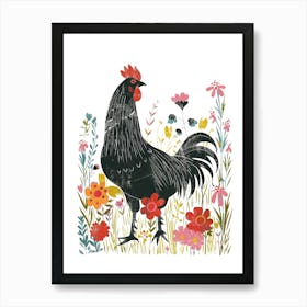 Rooster In Flowers Art Print