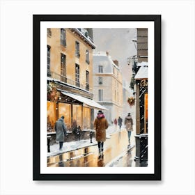 Paris cafes, winter season, Christmas, autumn oil colors, pale colors, pedestrians in the street, winter clothes, falling snow.Christmas decorations.7 Art Print