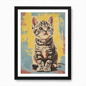 American Shorthair Cat Relief Illustration 3 Art Print