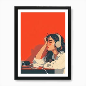 Girl Listening To Music Art Print