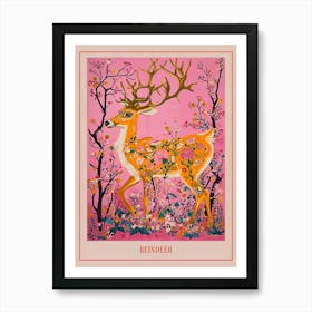 Floral Animal Painting Reindeer 3 Poster Art Print