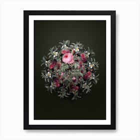 Vintage Provence Rose Bloom Flower Wreath on Olive Green Art Print