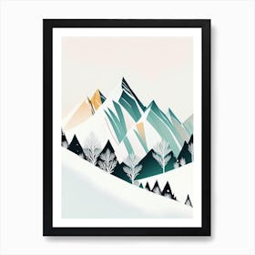 Snowflakes In The Mountains, Snowflakes, Minimal Line Drawing 2 Art Print
