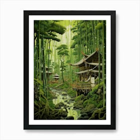 Bamboo Forest Japanese Illustration 3 Poster