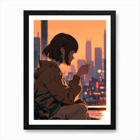 Anime Girl At Sunset Art Print