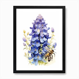 Beehive With Delphinium Watercolour Illustration 3 Art Print