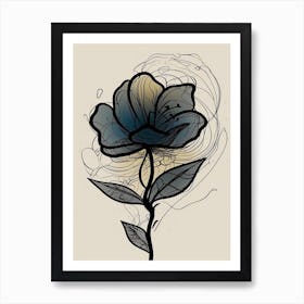 Lilies Line Art Flowers Illustration Neutral 14 Art Print