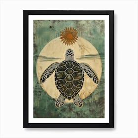 Sea Turtle & The Sunset Vintage Painting Inspired  3 Art Print