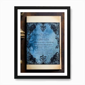 An Intricately Designed Vintage Invitation Template In Watercolor Layers Of Dark Black And Rich Blu (4) Art Print