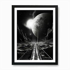 Interstellar Voyage Abstract Black And White 8 Art Print